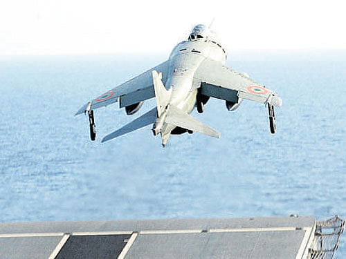 A Sea Harrier fighter jet