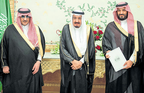 Radical move: (L-R) Saudi Arabia's Crown Prince Mohammed bin Nayef, King Salman, Deputy Crown Prince Mohammed bin Salman. Shaken by the fall in oil price, the country is taking measures to reform its economy. REUTERS