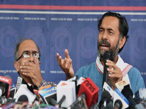 The 'Swaraj Abhiyan' led by activists Yogendra Yadav and Prashant Bhushan also dragged Singh's son into the controversy, seeking an investigation into whether he has links with 2 companies registered in the British Virgin Islands (BVI) after the deal was concluded. PTI file photo