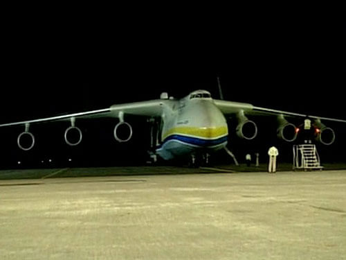 World's largest cargo aircraft  Antonov An-225 Mriya lands in Hyderabad. Courtesy: ANI