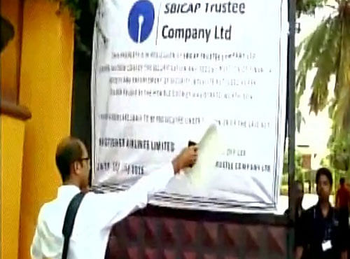 The move comes within two days of North Goa Collector Neela Mohanan allowing, after a two-year delay, the application of the bankers to take over the Rs 90-crore worth villa at Candolim in North Goa. Following this, SBI Cap Trustee Company today put up a notice on the villa. Picture courtesy ANI