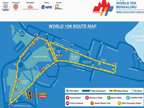 The route map of the TCS World 10K Bangalore-2016 run  to be held on Sunday.
