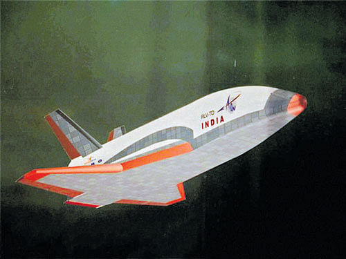 An artist's impression of Swadeshi Space Shuttle, which is ready to fly. The shuttle is being given finishing touches  at Sriharikota. PTI