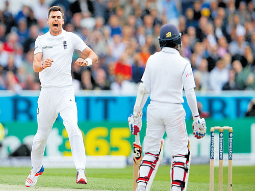 wrecker-in-chief  England's James Anderson (left) celebrates after dismissing Kaushal Silva of Sri Lanka. reuters