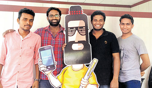 Valmeeki co-founders (L-R) Vishnu G P, Kurvilla Chacko, Vishnu M Unnithan and Suhair Zain with the company's mascot.