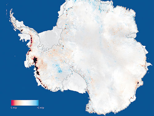 decreasing Three years of measurements from CryoSat show that the Antarctic ice sheet is losing 159 billion tonnes of ice each year. photo courtesy: esa/NYT