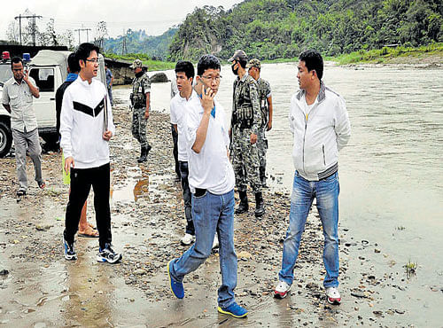 Chief Minister of Arunachal Pradesh Kalikho Pul visits the accident site where a nine-year-old girl died saving her friends from drwoning at Jullang Village in Itanagar. PTI