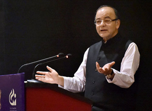 Finance Minister Arun Jaitley delivers the Annual Day Lecture of Competition Commission of India in New Delhi. PTI file photo