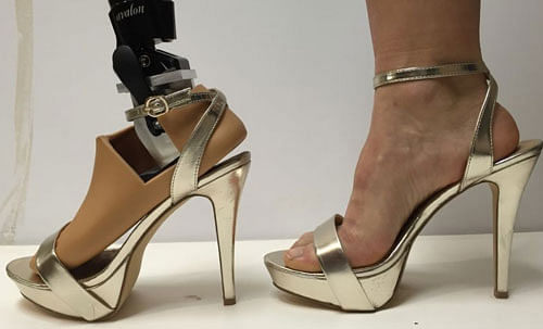 A team of researchers at the Johns Hopkins University in the US has developed 'Prominence,' the first prosthetic foot on the market that is not custom made that adapts to popular fashion for heels up to four inches high. Image courtesy: Johns Hopkins University Whiting School of Engineering