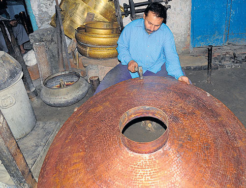 Copper sheets being made into the vessel. Photo by author