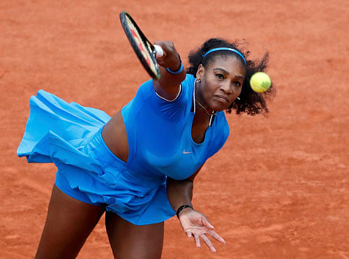 Gritty: Serena Williams was given a tough time before she prevailed 6-4, 7-6 against France's Kristina Mladenovic. Reuters