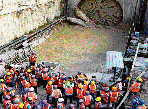 The south-bound Kaveri tunnel boring machine, which is just 25 metres away from the Majestic station. dh file photo