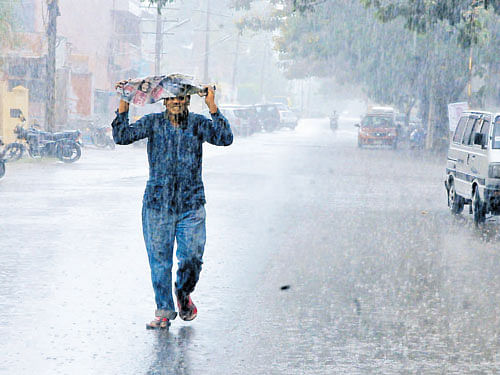 Sudden showers caught residents unawares in  Chikkamagaluru on Monday. DH&#8200;photo