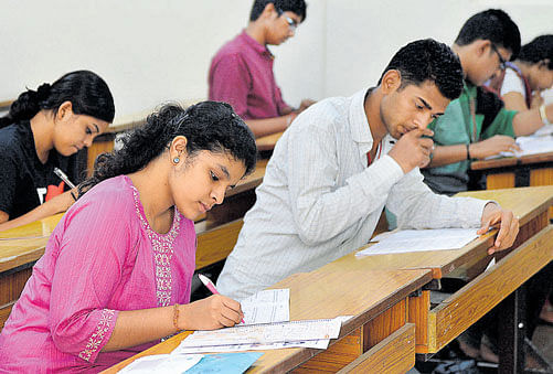 A file photo of students appearing for the NEET exam held in Bengaluru recently.