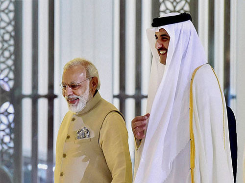 Modi was accorded a ceremonial guard of honour at the Emiri Diwan that was followed with official bilateral talks between the two leaders. PTI photo