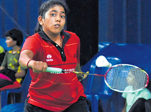 CHAMPION: Ashwini K Bhat,who won the under-19 girls' singles title at the Junior and Subjunior State-ranking badminton tournament, in Bengaluru on Tuesday . DH PHOTO