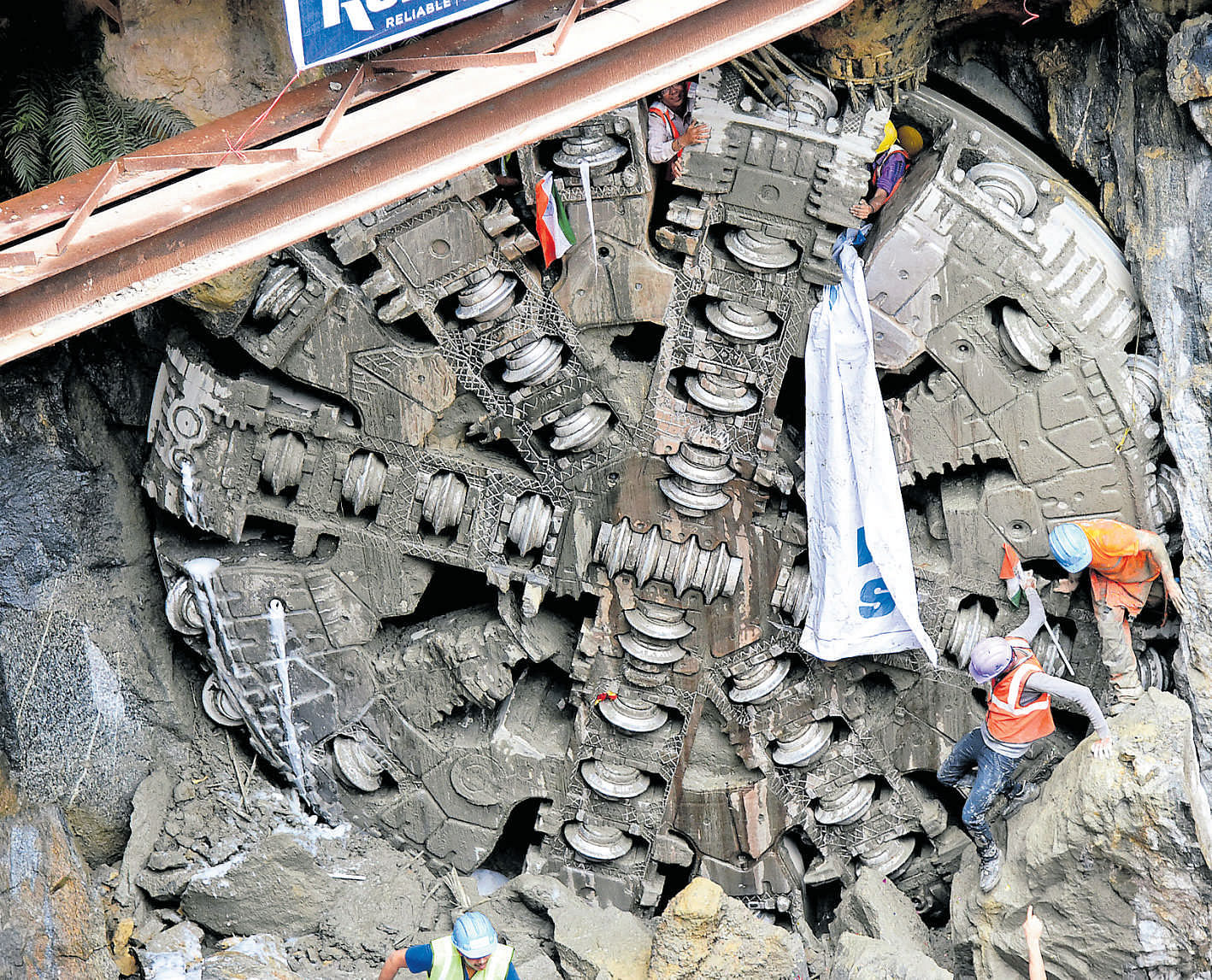 milestone: Tunnel Boring Machine Kaveri breaks through the southern shaft of the Majestic Metro station in Bengaluru on Wednesday, after a gruelling  journey of 16 months. dh photos