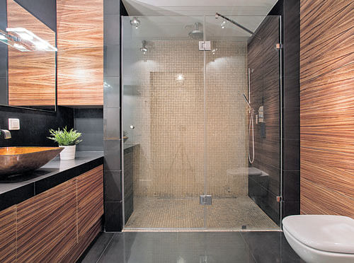 Cleaner: A shower stall sans a roof helps vent humidity from the stall.