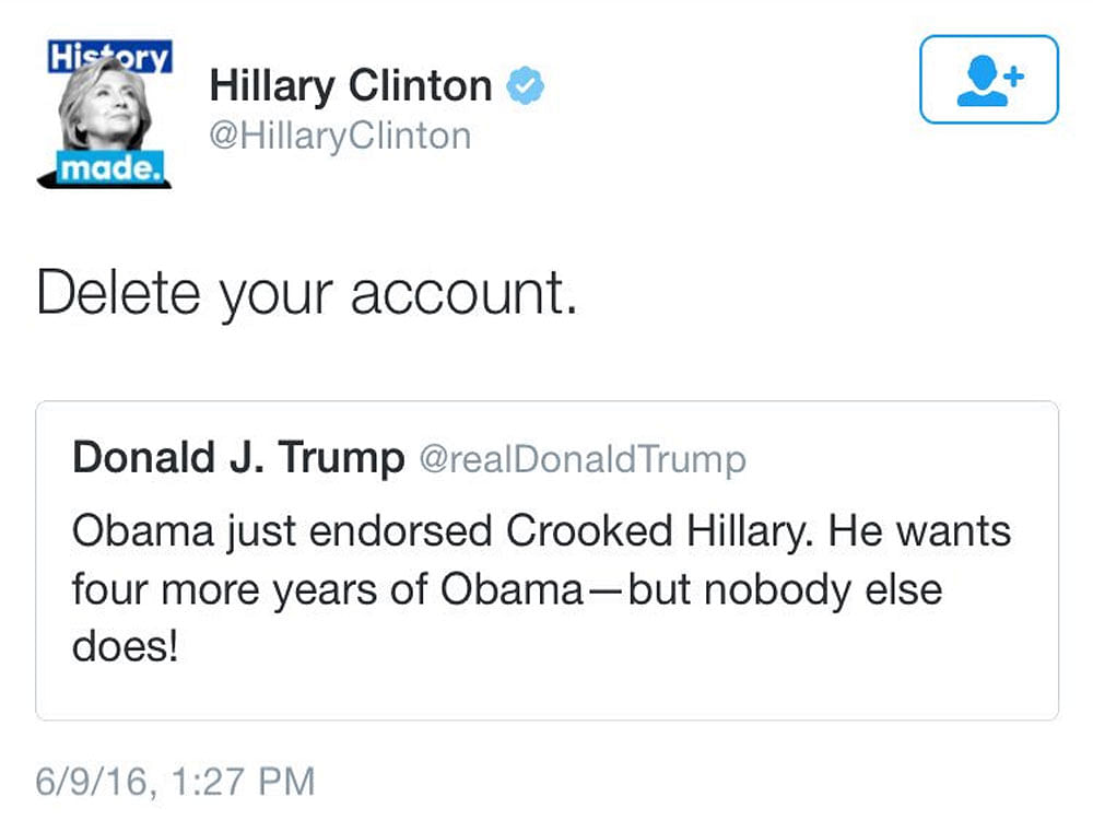 Social media ate it up, and within 90 minutes the message was retweeted 145,000 times, making it 'now the most retweeted tweet of the campaign!' according to Clinton's social media director Alex Wall. Screengrab