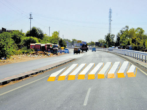 3D Zebra for only right lane drivers on a highway in Gujarat.