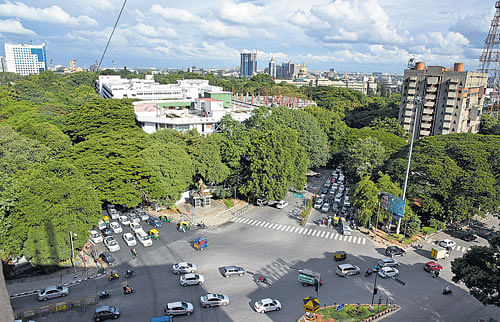 Five roads converge at Chalukya Circle. The steel flyover will add to the traffic.