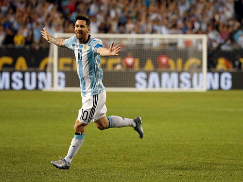 Argentina's Lionel Messi celebrates after scoring a goal during a Copa America Centenario group D soccer match against Panama on Friday, June 10, 2016, in Chicago. AP/ PTI