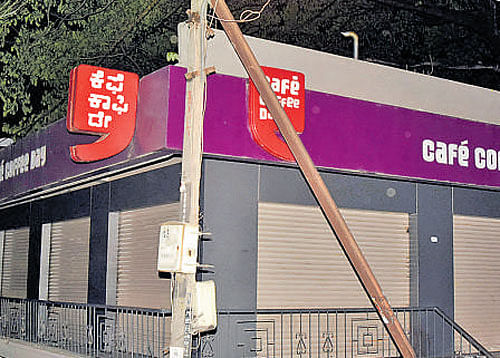 The Cafe Coffee Day outlet in Vijayanagar where Mahesh (34) was murdered on  Thursday. DH Photo