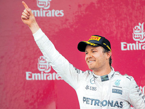 asserting his class: Mercedes driver Nico Rosberg celebrates after his win at the European Grand Prix on Sunday. reuters