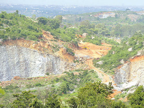 Constant quarrying has rendered the forest in theAnekal range barren. DH PHOTO