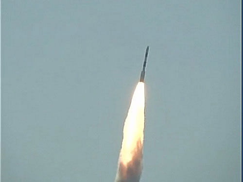 In a precision launch, PSLV-C34 took off from the second launch pad of Satish Dhawan Space Centre here, about 110 km from Chennai at 9.26 AM and placed the Cartosat-2 Series and 19 others in the designated polar Sun Synchronous Orbit (SSO) about 30 minutes later in clear skies. Image courtesy: ANI Twitter