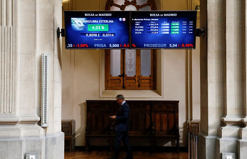 Electronic boards are seen at the Madrid stock exchange which plummeted after Britain voted to leave the European Union in the Brexit referendum, in Madrid. Reuters photo