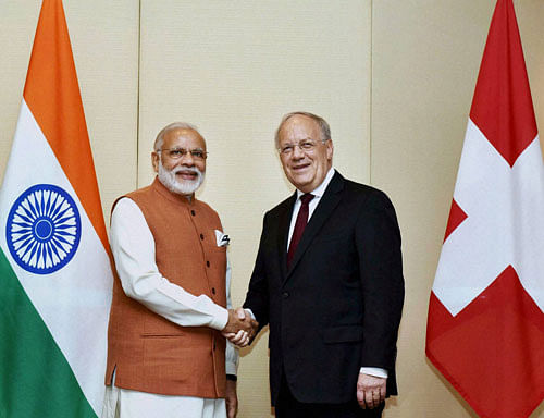 PM Modi and Swiss President Johann Schneider. PTI file photo