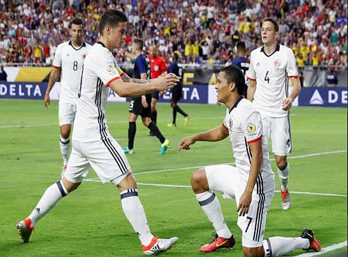 Rodriguez was the architect for Colombia's goal just after the half hour mark, chipping a wonderful pass into the path of Santiago Arias, who headed across the six yard box for Bacca to score. Picture courtesy Twitter