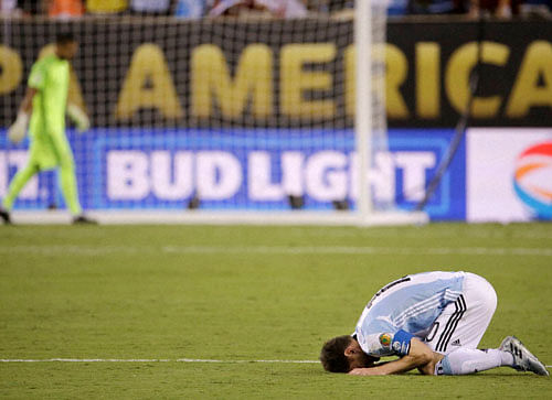 Don't cry for me Argentina: Argentina's Lionel Messi wears a dejected look after his  side lost to Chile 2-4 via penalties in the Copa America Centenario final in East Rutherford  on Sunday. AP/PTI