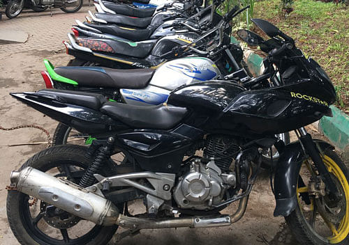 The modified two-wheelers, used for drag racing, seized  by the city traffic police. DH&#8200;photo