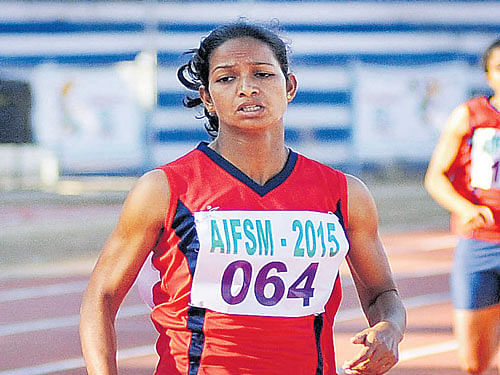 Reena George of Karnataka claimed the gold in the women's 100M event at the Inter-State Athletics meet on Thursday. dh file Photo