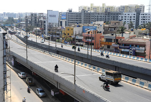 Split flyovers such as this on Outer Ring Road have come up at eight spots. The Metro link line will slice through three of these structures.