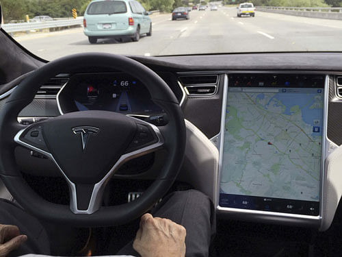 The interior of a Tesla Model S is shown in autopilot mode in San Francisco. Reuters Photo