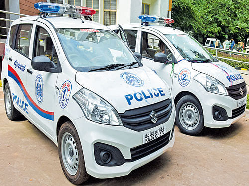 The Maruti Ertiga patrol cars which will be handed over to Bengaluru police on Saturday. DH Photo