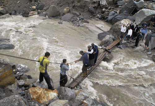 15 people are still missing after the cloudbursts yesterday morning in Pithoragarh and Chamoli districts and it is feared that the toll may rise. PTI file photo