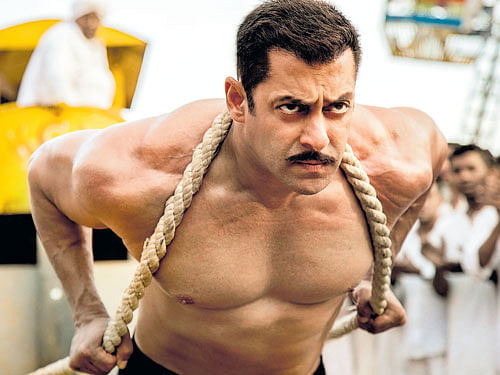 Working it Actor Salman Khan in a still from his  upcoming film 'Sultan'.