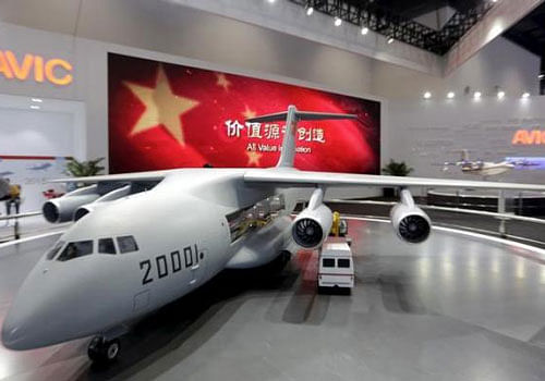 A model of Y-20 military transporter aircraft is displayed at Aviation Industry Corporation of China (AVIC)'s booth at the Aviation Expo China 2015, in Beijing, China, September 16, 2015. Reuters