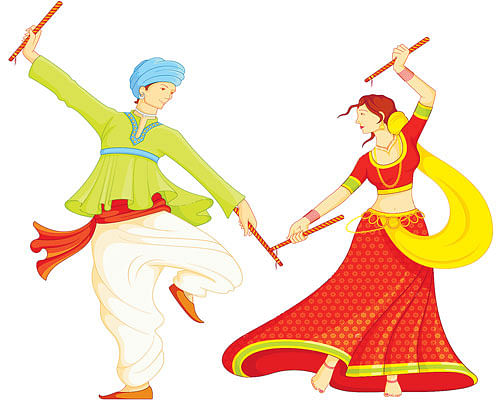 Happy sikh couple bearded man in turban dancing bhangra dance  wall  stickers musical greeting character  myloviewcom
