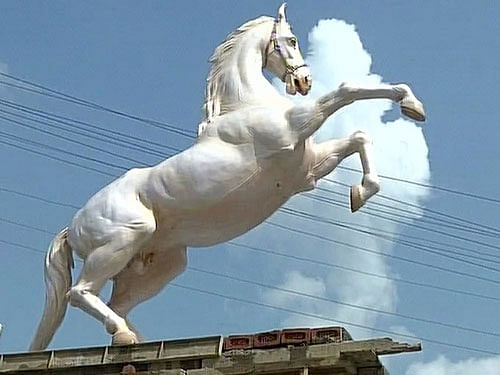 The statue was inaugurated on Ripasna Bridge two days ago following which there were protests by people who demanded that there should be statues for those who sacrificed their lives for the separate statehood movement and not for a horse. ANI