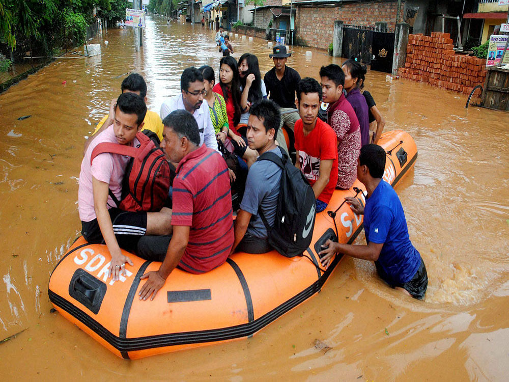 In Assam, over 1.22 lakh people are affected by flash floods; six districts of the state are still flood ravaged. River Brahmaputra is flowing above the danger mark in Jorhat and Dhubri. PTI