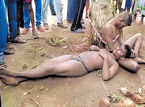 Mob tied both the young men to a tree and assaulted them with bricks and cricket bats. DH PHOTO