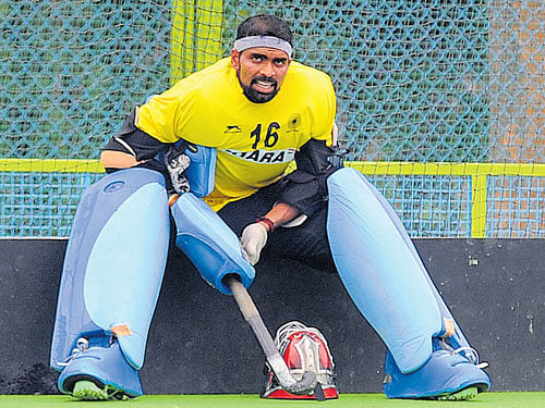 Goalkeeper P R Sreejesh will be keen to erase the bitter memories of their London campaign when India line up at Rio for another shot at glory. DH PHOTO/ SRIKANTA SHARMA R