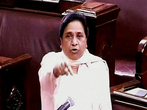 Mayawati attacked the BJP, saying it was jittery by BSP and its anti-dalit mindset has been exposed as it has still not sacked a minister who had compared dalits to dogs, an apparent reference to Minister of State V K Singh. PTI Photo.
