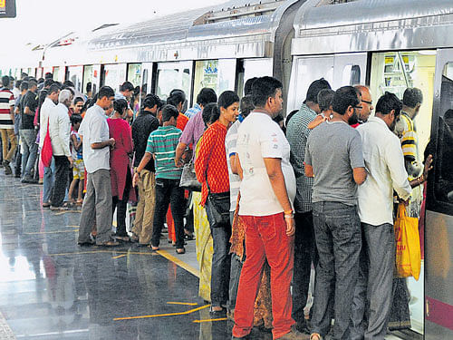 BMRCL officers would be deployed at Metro stations to manage commuters instead of the usual office work as they there will be a lot of commuters due to BMTC protest. DH File Photo.