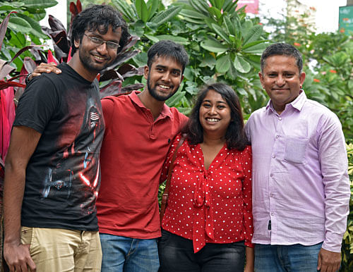 CHEERFUL: Aravindh, Anvesh, Prateeksha and Rajiv.  DH PHOTO BY S K DINESH